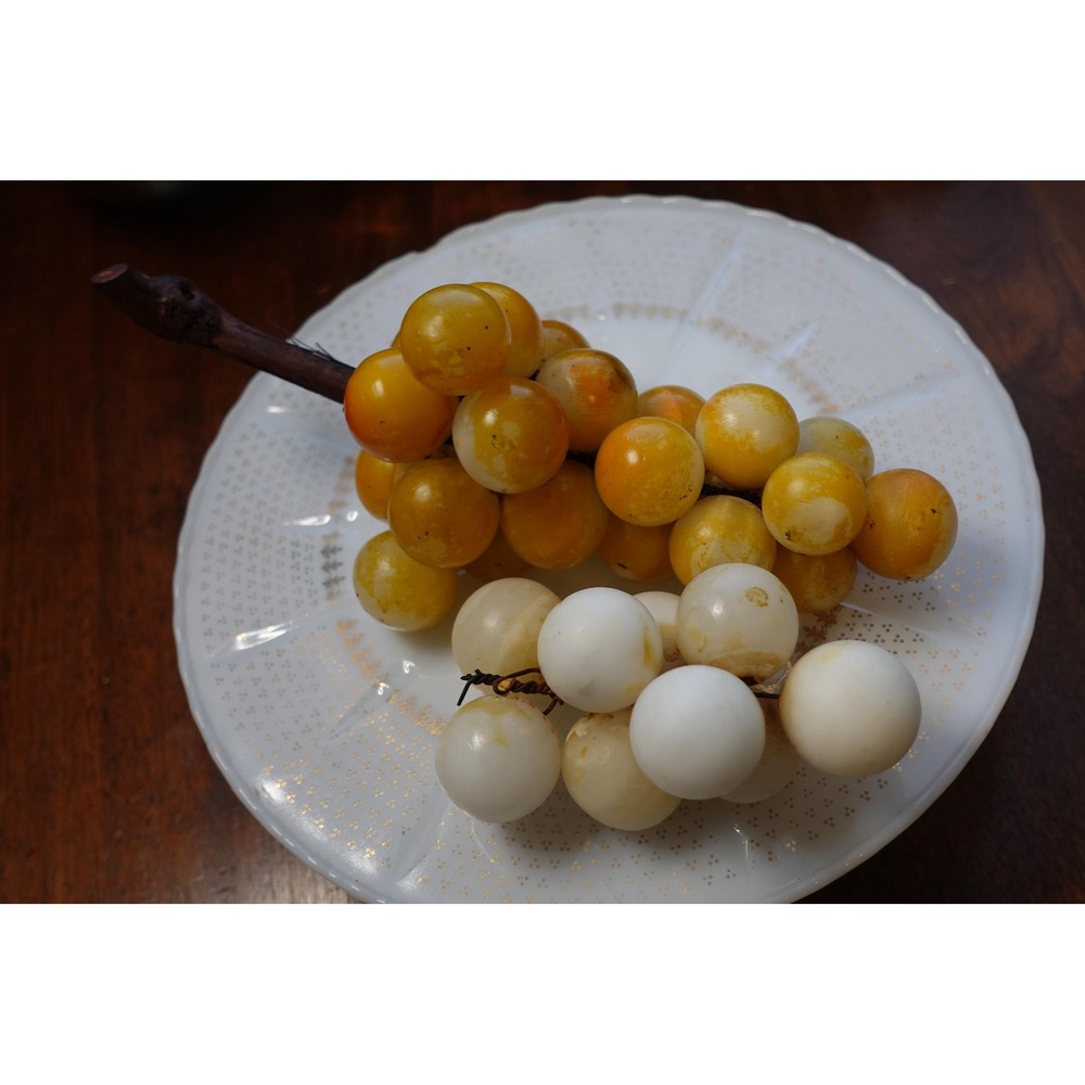 Alabaster stone grape clusters table decoration wood stem‎ Italian circa 1920